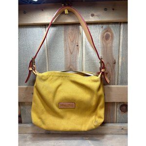 Dooney and Bourke Canvas Purse Bag Yellow Tan Leather Strap